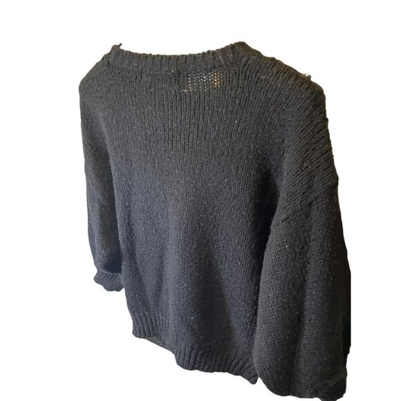 Vintage 90s Western Connection II Black Blue Balloon Sleeve Knit Sweater - Picture 4 of 9